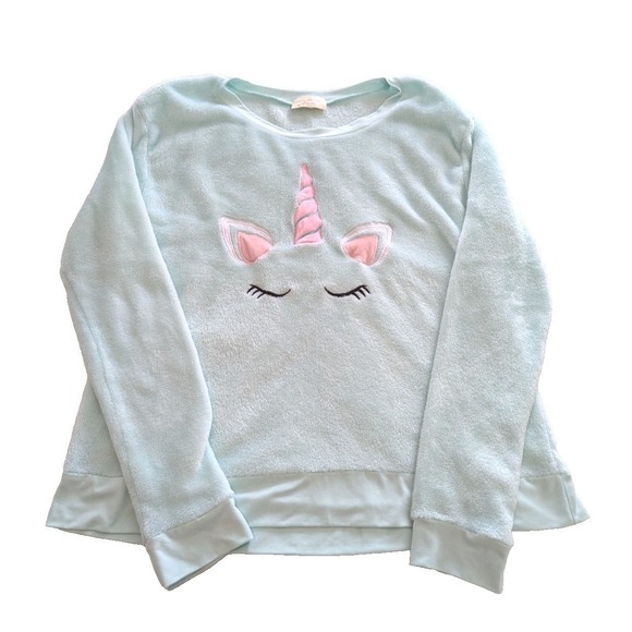 Bobbie Brooks Other - Bobbie Brooks Women Teen XL Unicorn Sky Blue Sleepwear Pajama Fleece Sweater Top